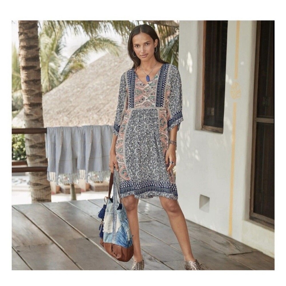 Sundance Dream Paisley Floral Lace V Neck Boho Dress Womens Sz Small Multicolor